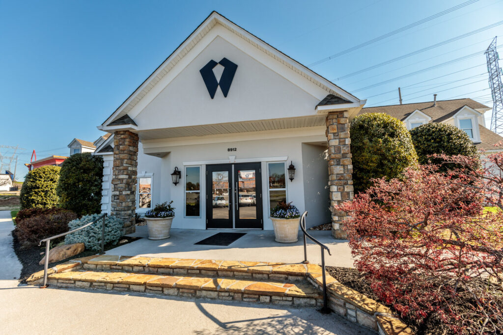 Wide-angle view of the Cornerstone Dental Arts entry portico in Knoxville, TN.